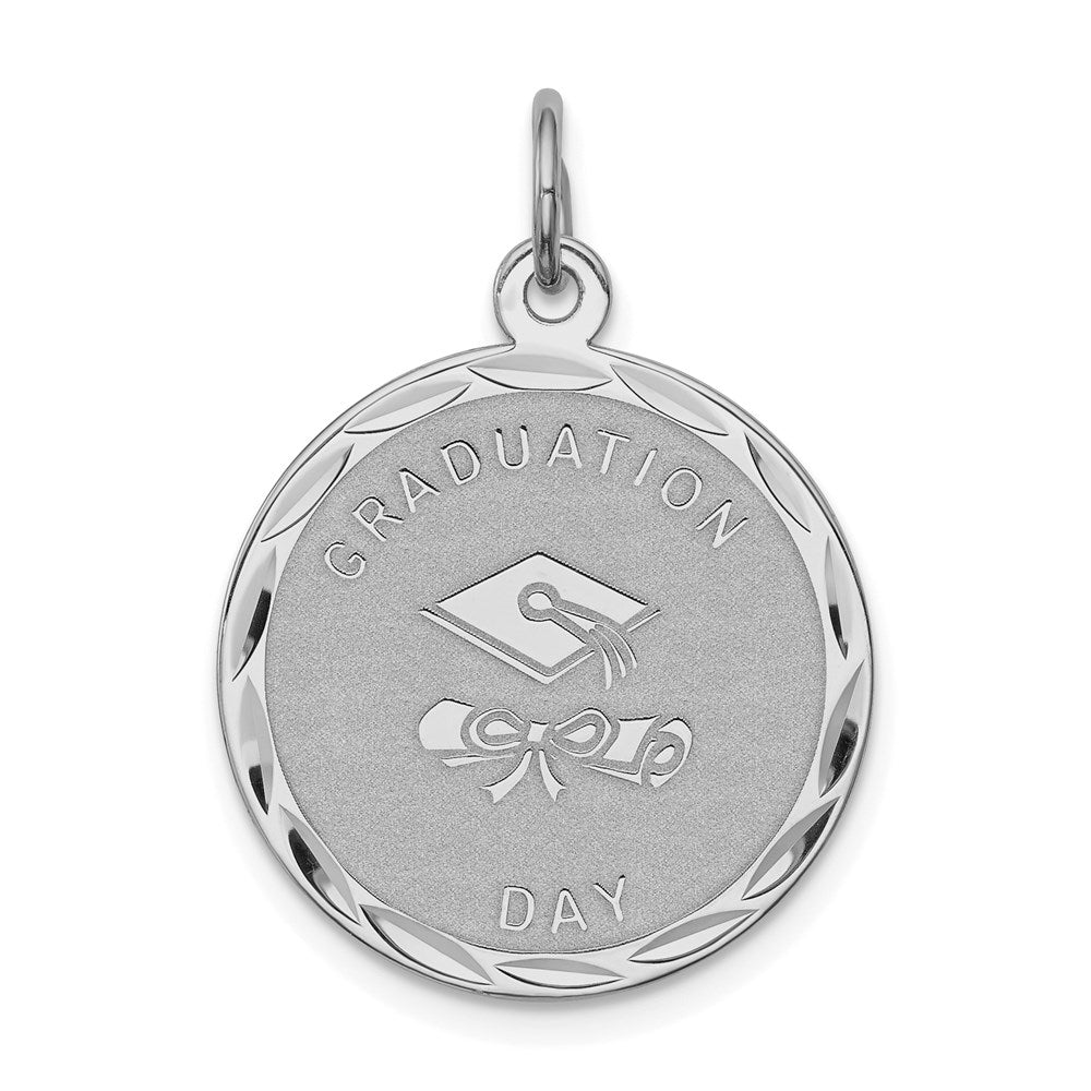 Sterling Silver Rhodium-Plated Graduation Day Disc Charm