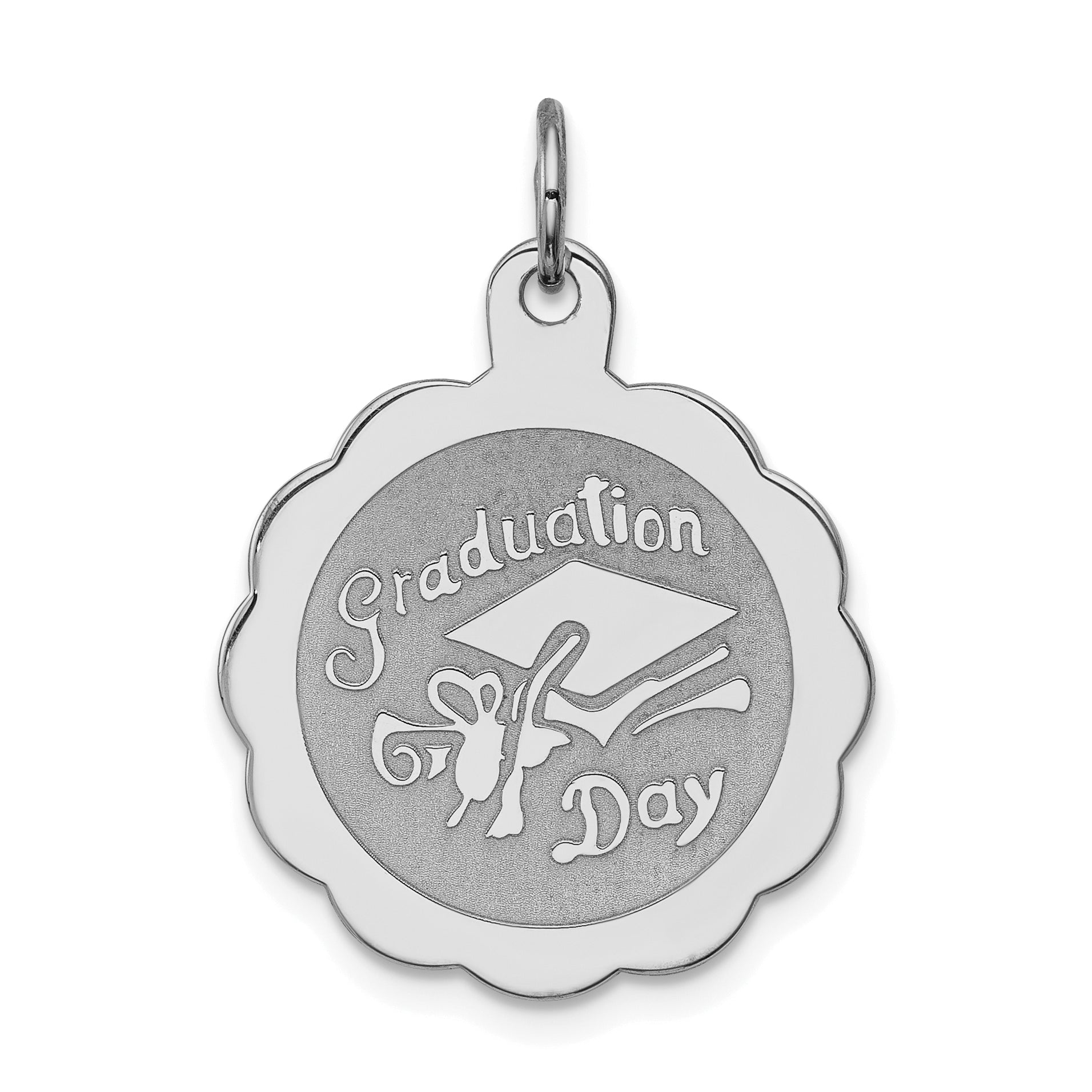 Sterling Silver Rhodium-Plated Graduation Day Disc Charm
