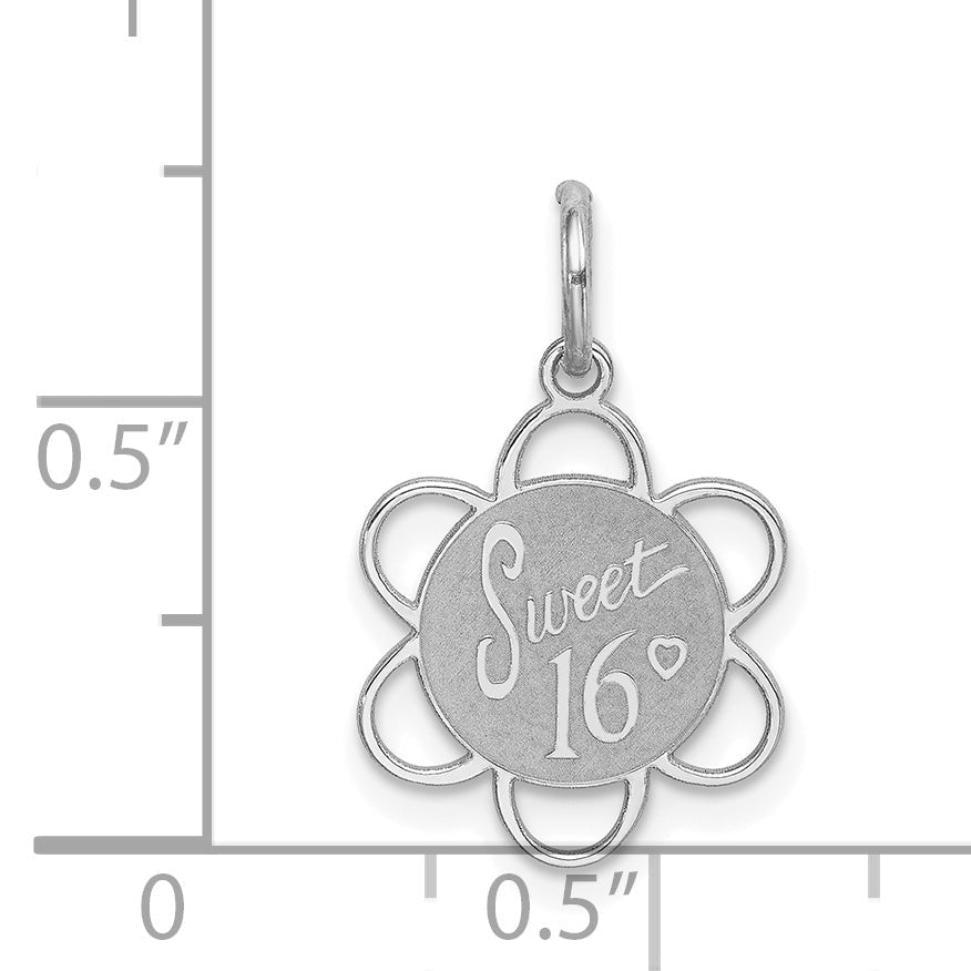 Sterling Silver Rhodium-Plated Sweet Sixteen Disc Charm
