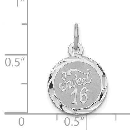 Sterling Silver Rhodium-Plated Sweet Sixteen Disc Charm