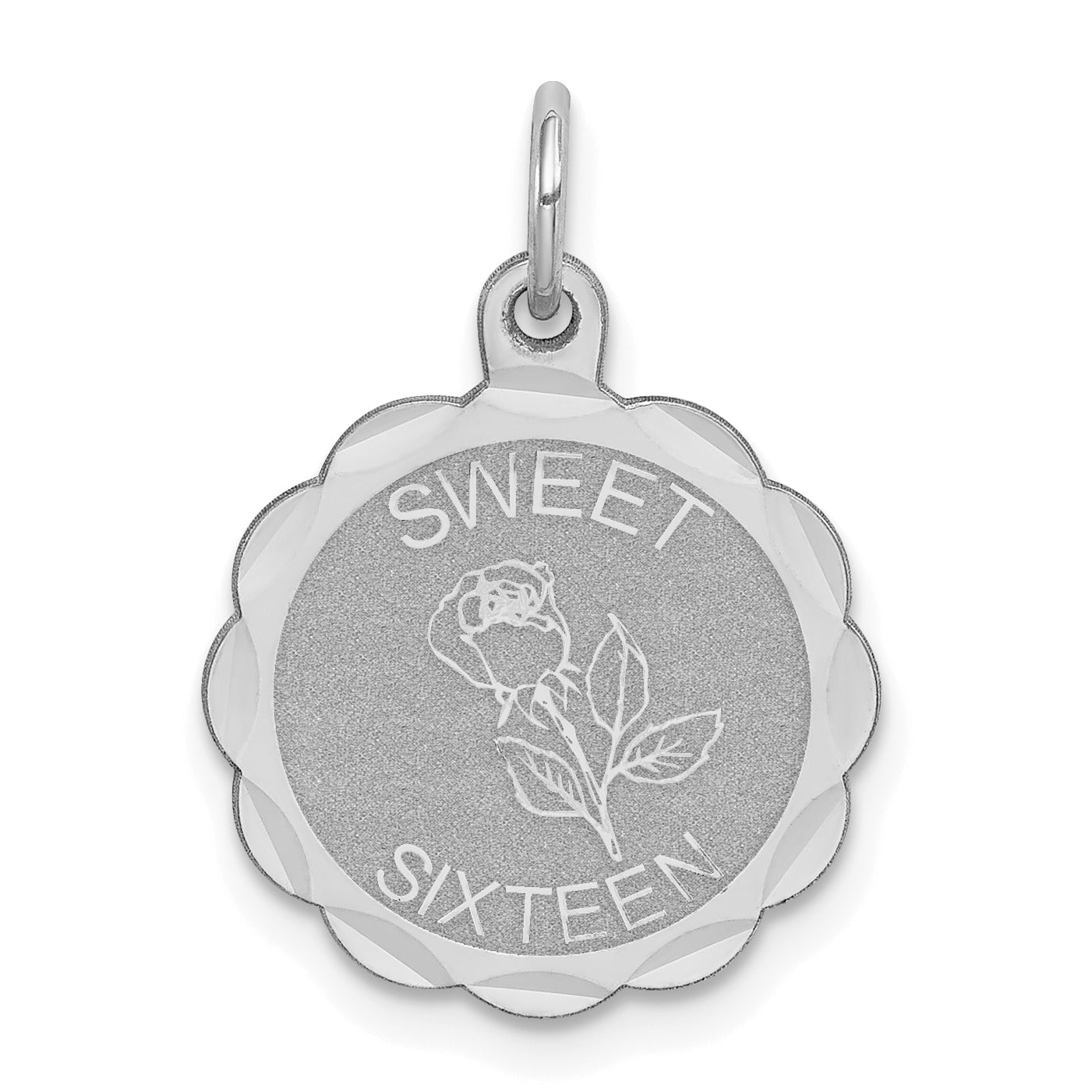 Sterling Silver Rhodium-Plated Sweet Sixteen Disc Charm