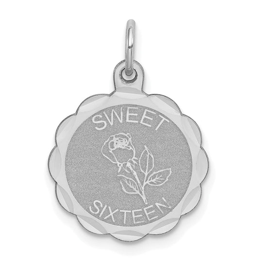 Sterling Silver Rhodium-Plated Sweet Sixteen Disc Charm