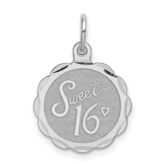 Sterling Silver Rhodium-Plated Sweet Sixteen Disc Charm