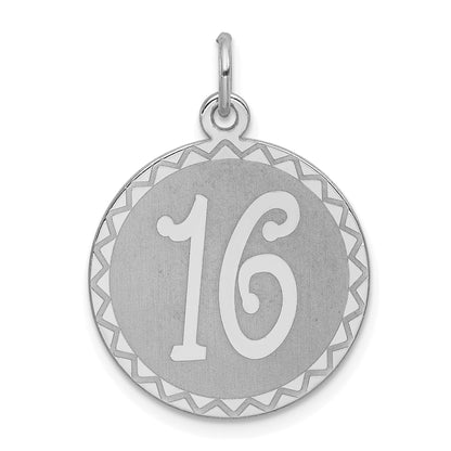 Sterling Silver Rhodium-Plated Sweet Sixteen Disc Charm