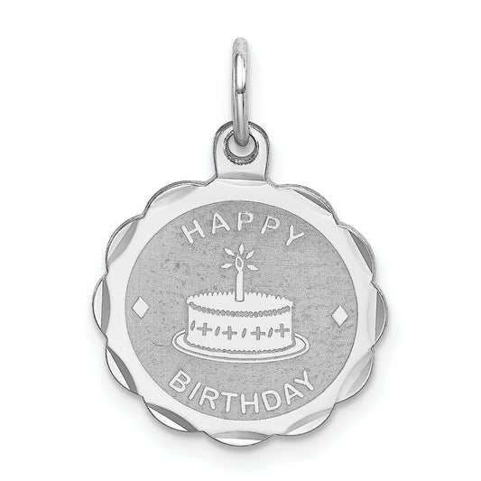 Sterling Silver Rhodium-Plated Happy Birthday Disc Charm