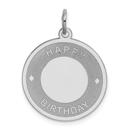 Sterling Silver Rhodium-Plated Happy Birthday Disc Charm