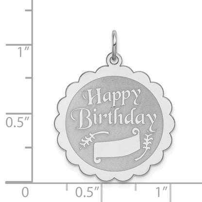 Sterling Silver Rhodium-Plated Happy Birthday Disc Charm
