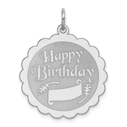 Sterling Silver Rhodium-Plated Happy Birthday Disc Charm