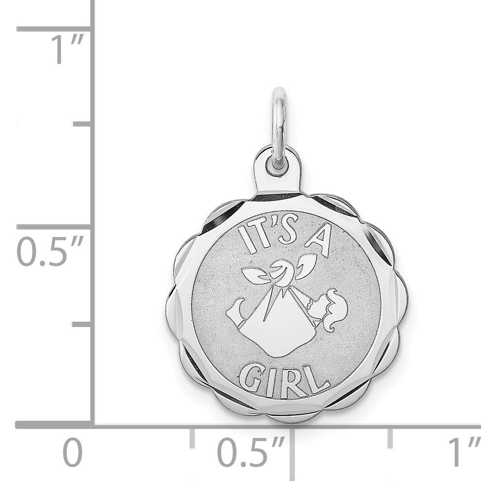 Sterling Silver Rhodium-Plated Its A Girl Charm