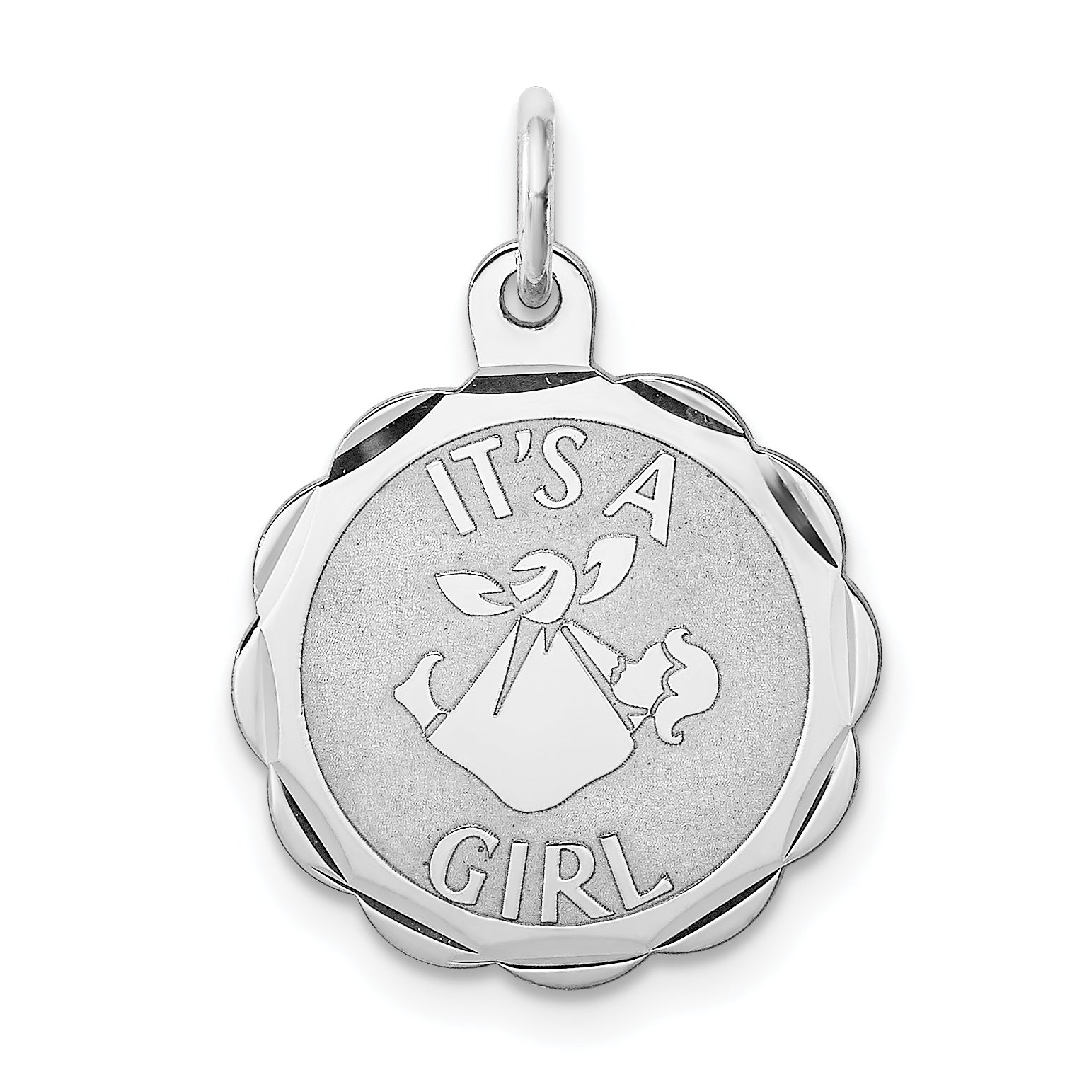 Sterling Silver Rhodium-Plated Its A Girl Charm