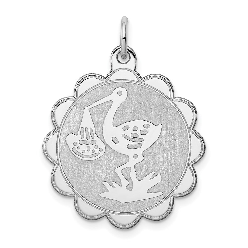 Sterling Silver Rhodium-Plated Stork Disc Charm