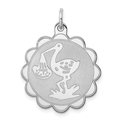 Sterling Silver Rhodium-Plated Stork Disc Charm
