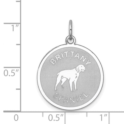 Sterling Silver Rhodium-Plated Brittany Spaniel Disc Charm