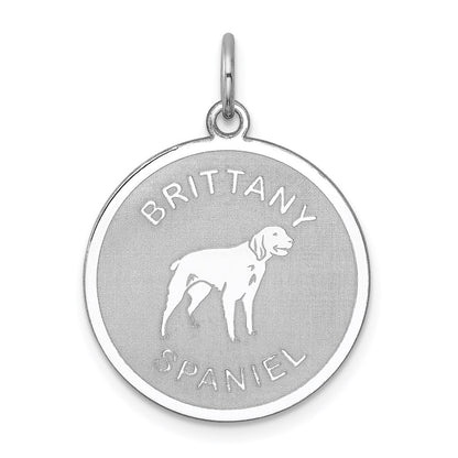 Sterling Silver Rhodium-Plated Brittany Spaniel Disc Charm