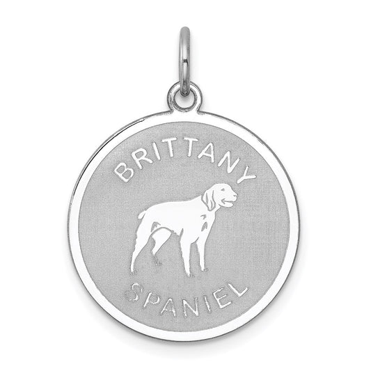 Sterling Silver Rhodium-Plated Brittany Spaniel Disc Charm