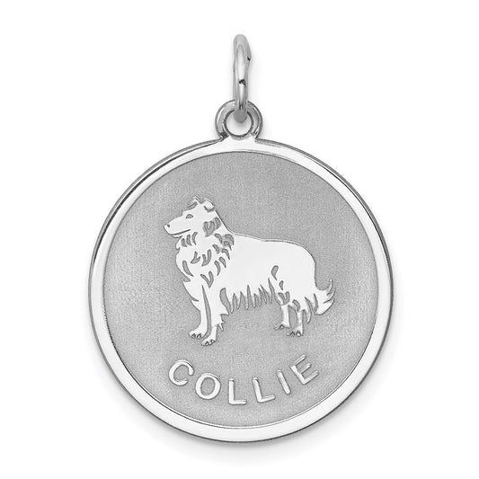 Sterling Silver Rhodium-Plated Collie Disc Charm
