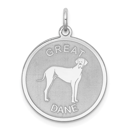 Sterling Silver Rhodium-Plated Great Dane Disc Charm