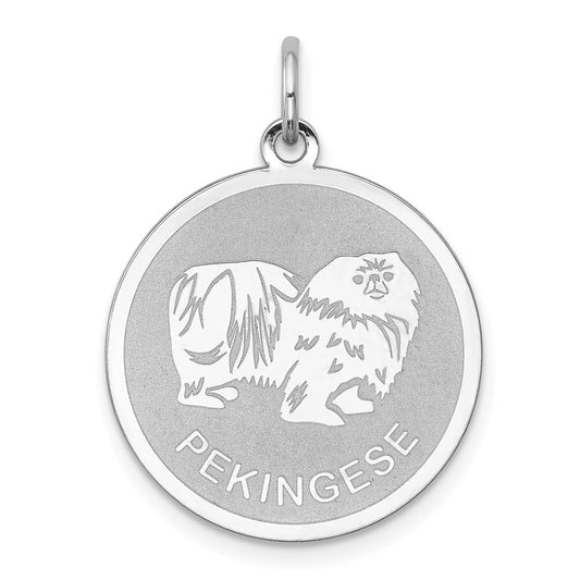 Sterling Silver Rhodium-Plated Pekingese Disc Charm