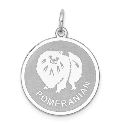 Sterling Silver Rhodium-Plated Pomeranian Disc Charm