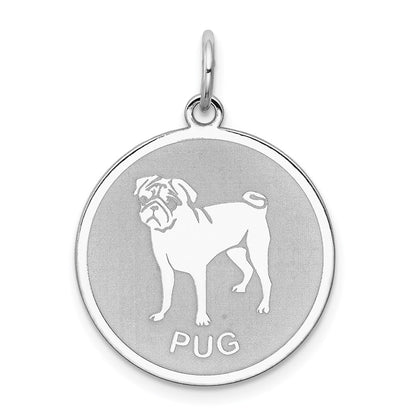 Sterling Silver Rhodium-Plated Pug Disc Charm