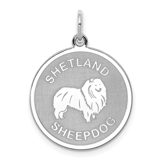 Sterling Silver Rhodium-Plated Shetland Sheepdog Disc Charm