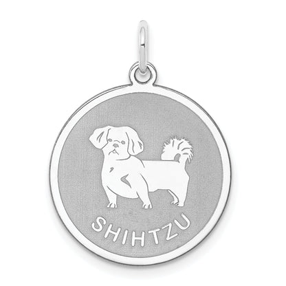Sterling Silver Rhodium-Plated Shih Tzu Disc Charm