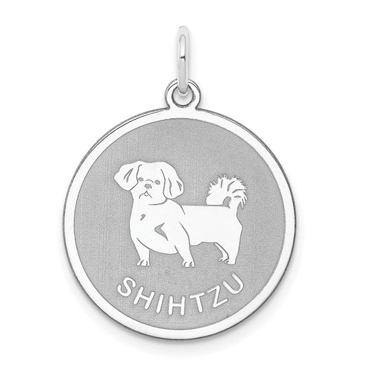 Sterling Silver Rhodium-Plated Shih Tzu Disc Charm
