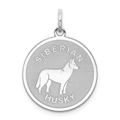 Sterling Silver Rhodium-Plated Siberian Husky Disc Charm