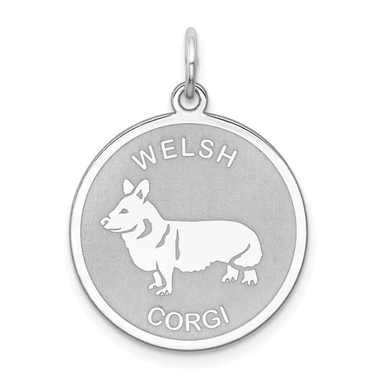 Sterling Silver Rhodium-Plated Welsh Corgi Disc Charm