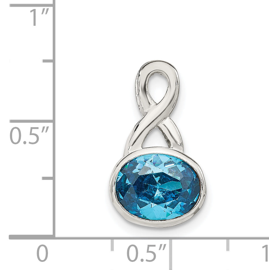 Sterling Silver Rhodium-Plated Blue Cz Chain Slide