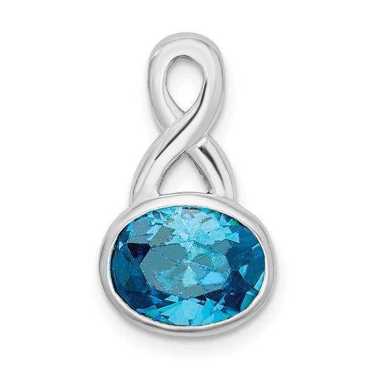 Sterling Silver Rhodium-Plated Blue Cz Chain Slide