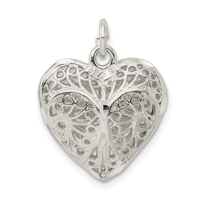 Sterling Silver Fancy Filigree Puffed Heart Charm