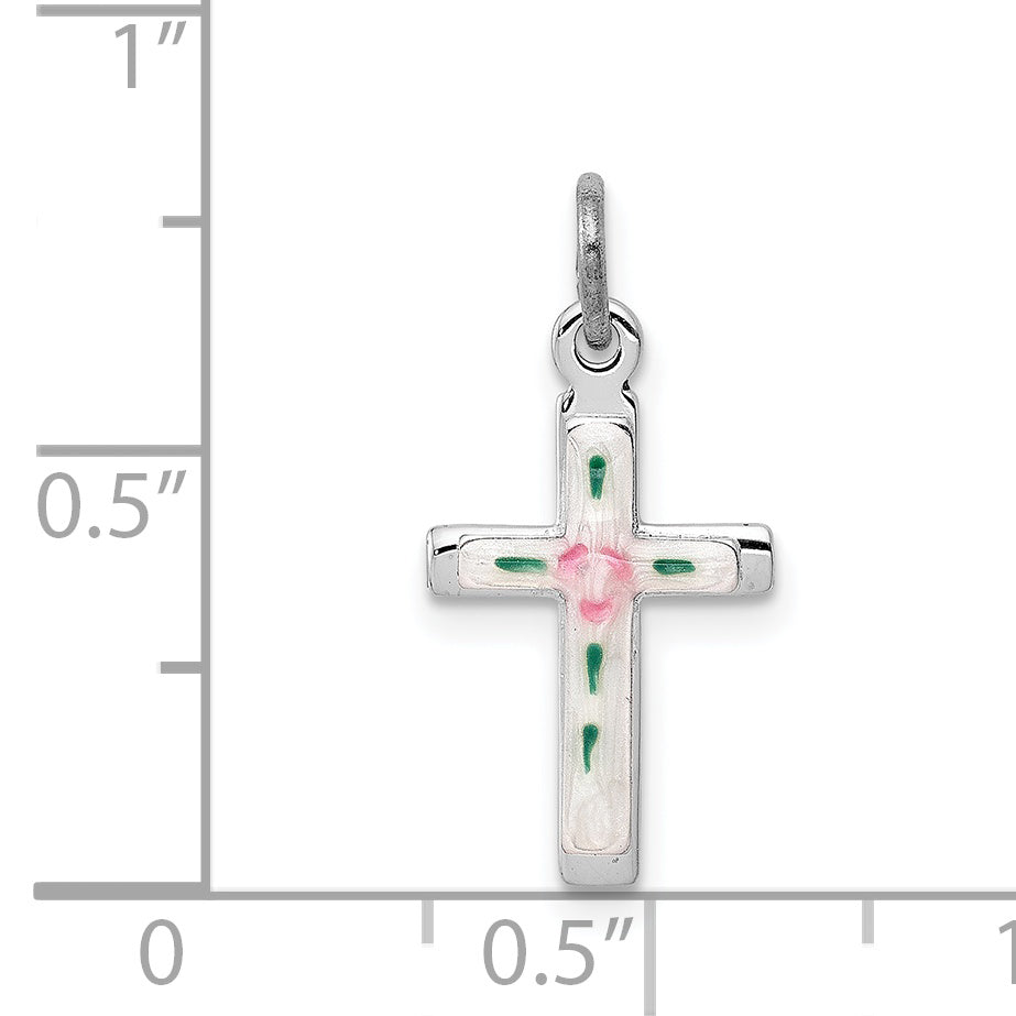 Sterling Silver Rhodium-Plated Enameled Cross Charm
