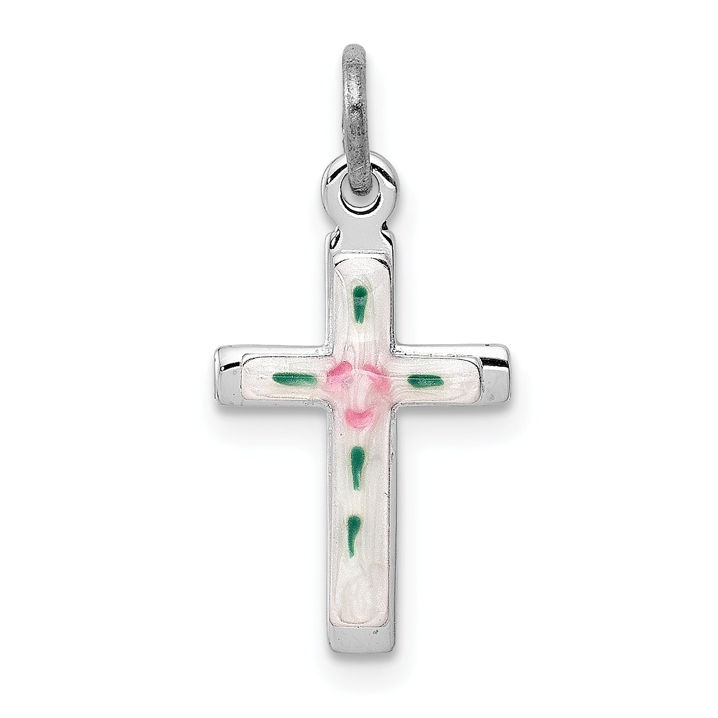 Sterling Silver Rhodium-Plated Enameled Cross Charm