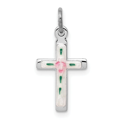 Sterling Silver Rhodium-Plated Enameled Cross Charm