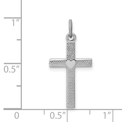 Sterling Silver Rhodium-Plated Heart Cross Charm