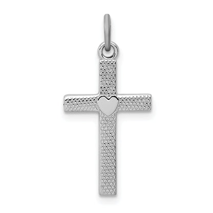 Sterling Silver Rhodium-Plated Heart Cross Charm