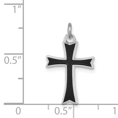 Sterling Silver Rhodium-Plated Black Enameled Cross Charm