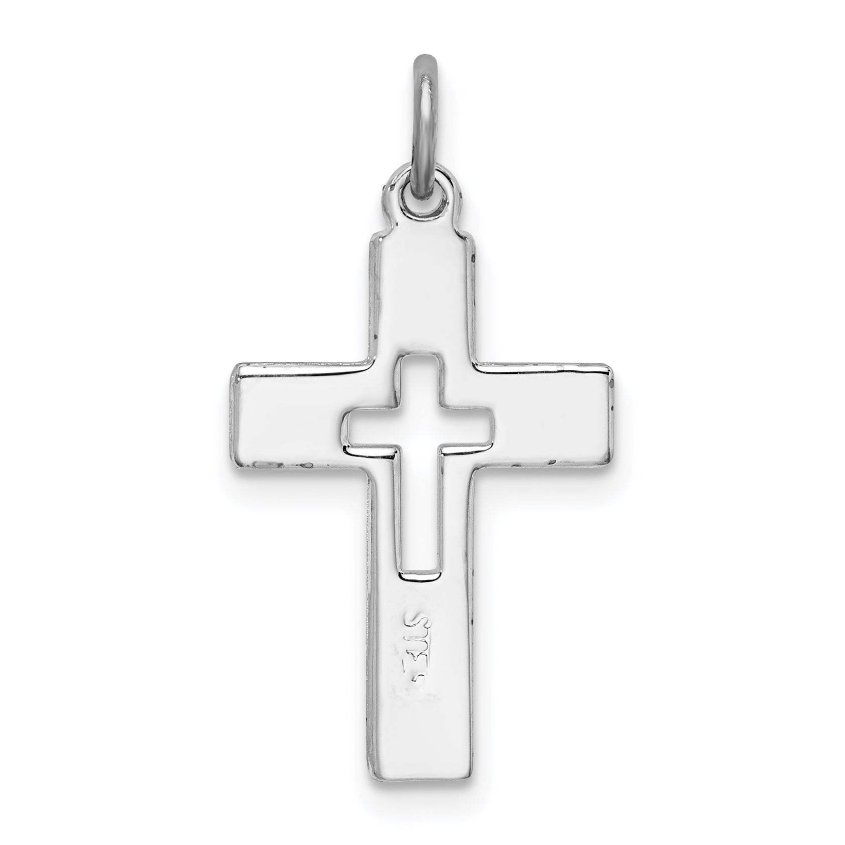 Sterling Silver Rhodium-Plated Cut-Out Cross Charm