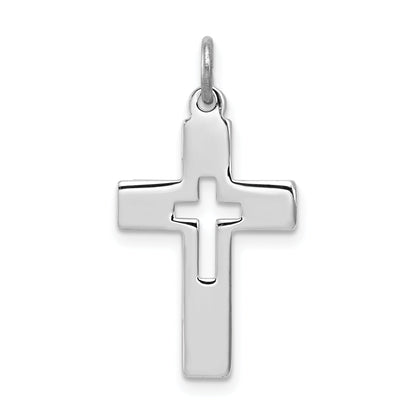 Sterling Silver Rhodium-Plated Cut-Out Cross Charm