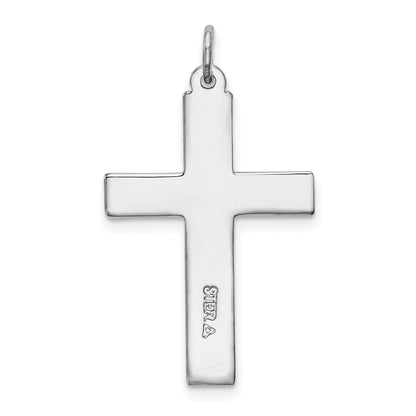 Sterling Silver Rhodium-Plated Red Enameled Cross Pendant