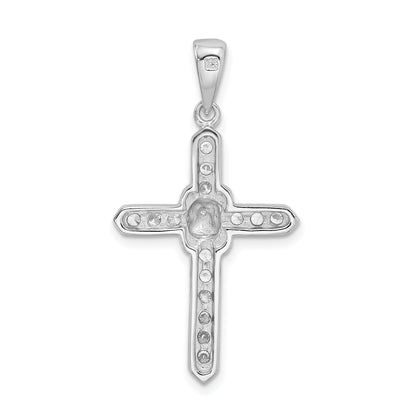 Sterling Silver Rhodium-Plated Cz Cross Charm