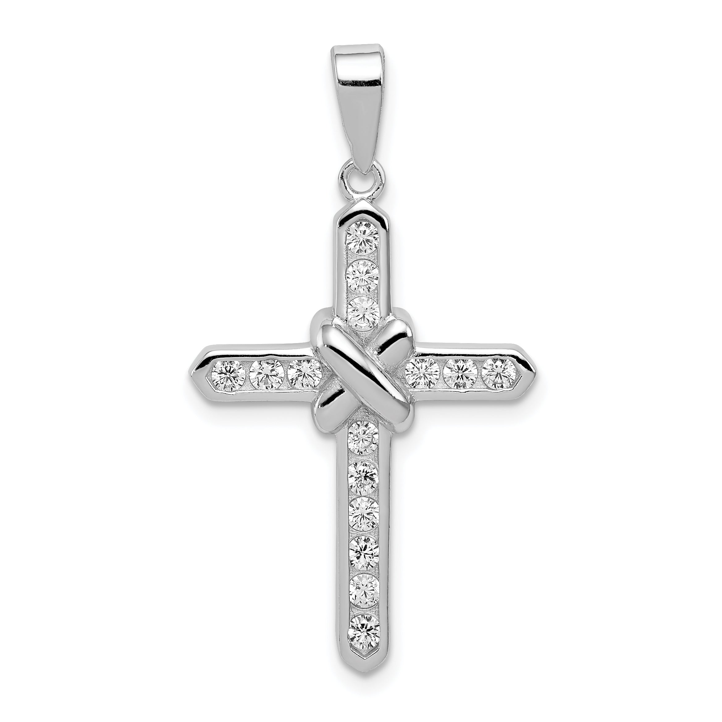 Sterling Silver Rhodium-Plated Cz Cross Charm