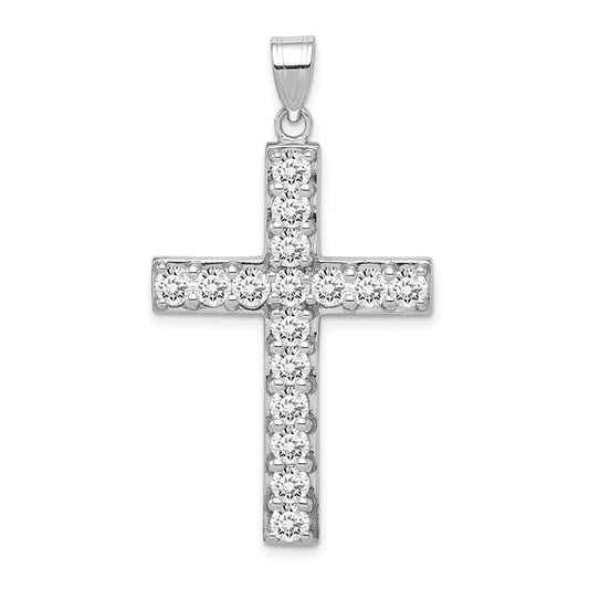 Sterling Silver Rhodium-Plated Cz Latin Cross Pendant