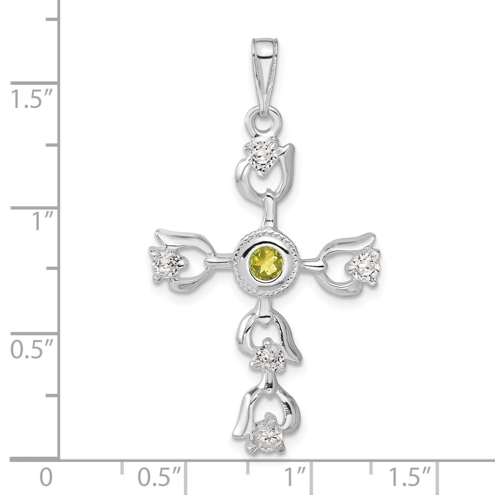 Sterling Silver Green & Clear Cz Cross Pendant