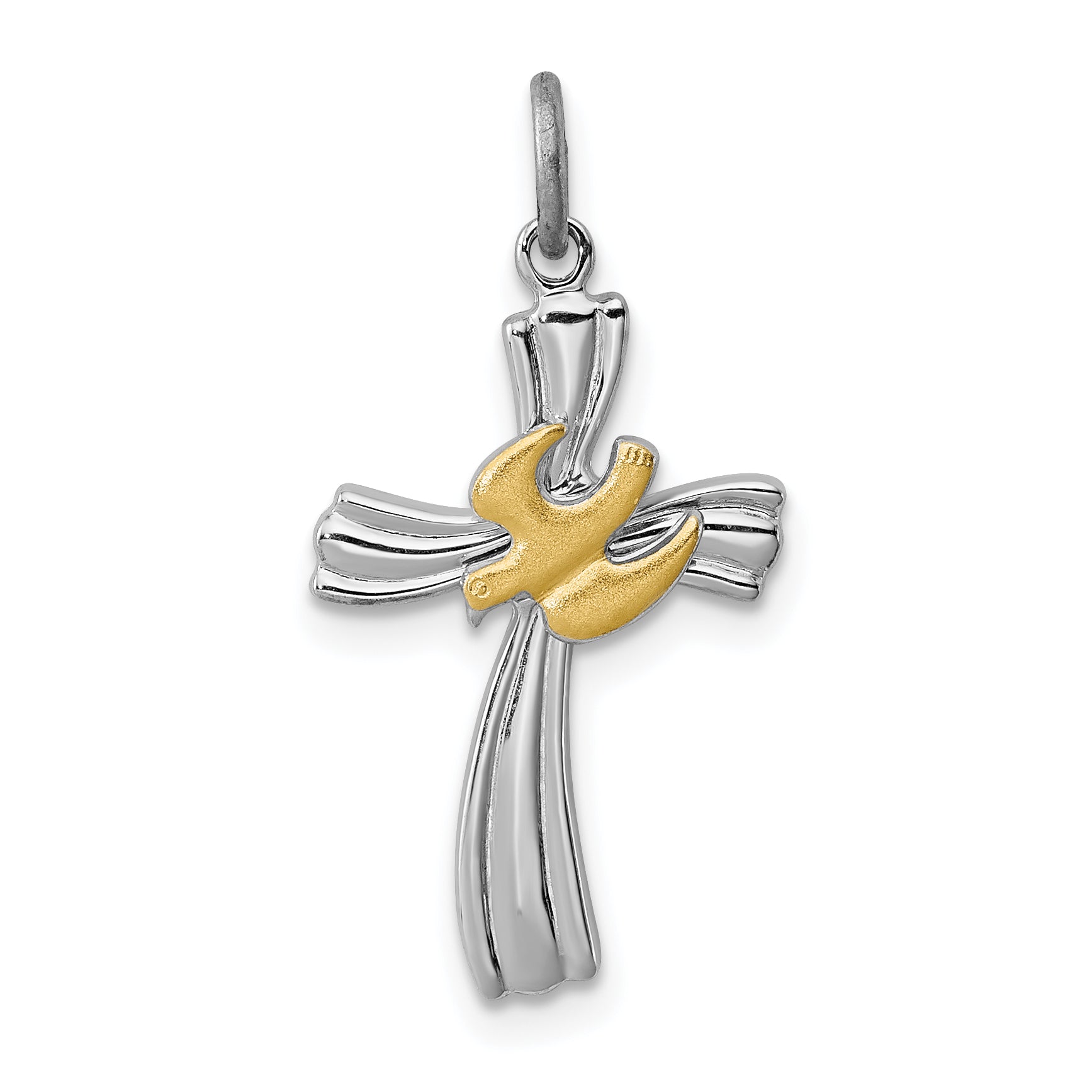 Sterling Silver Rhodium-Plated & Vermeil Dove Cross Charm