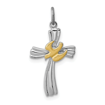 Sterling Silver Rhodium-Plated & Vermeil Dove Cross Charm