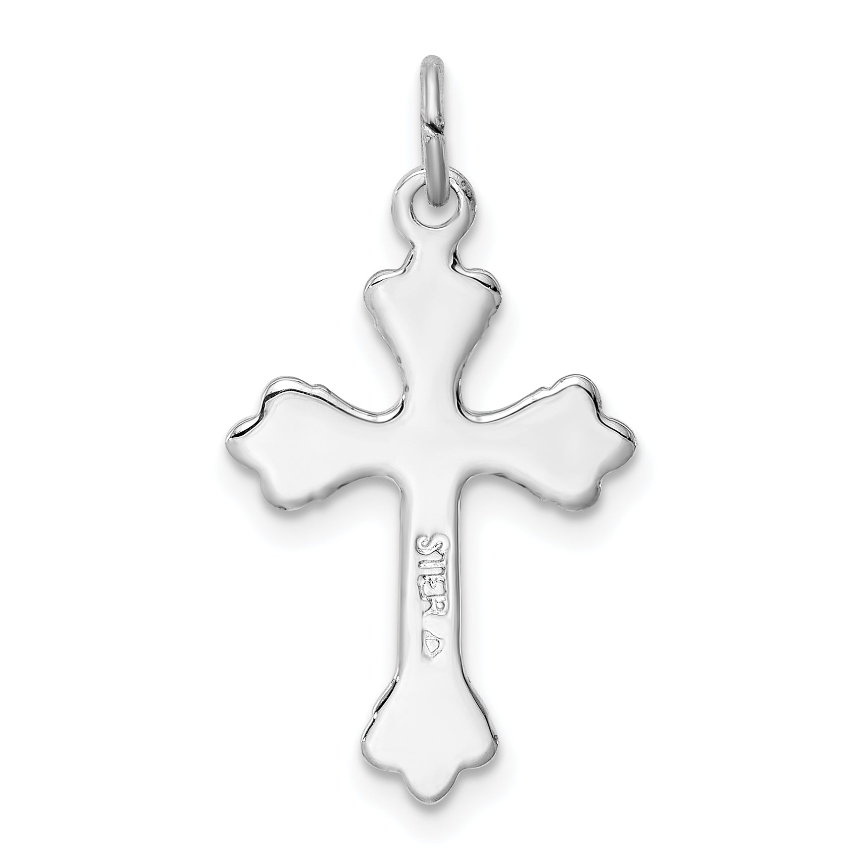 Sterling Silver Rhodium-Plated Green Enameled Budded Cross Charm