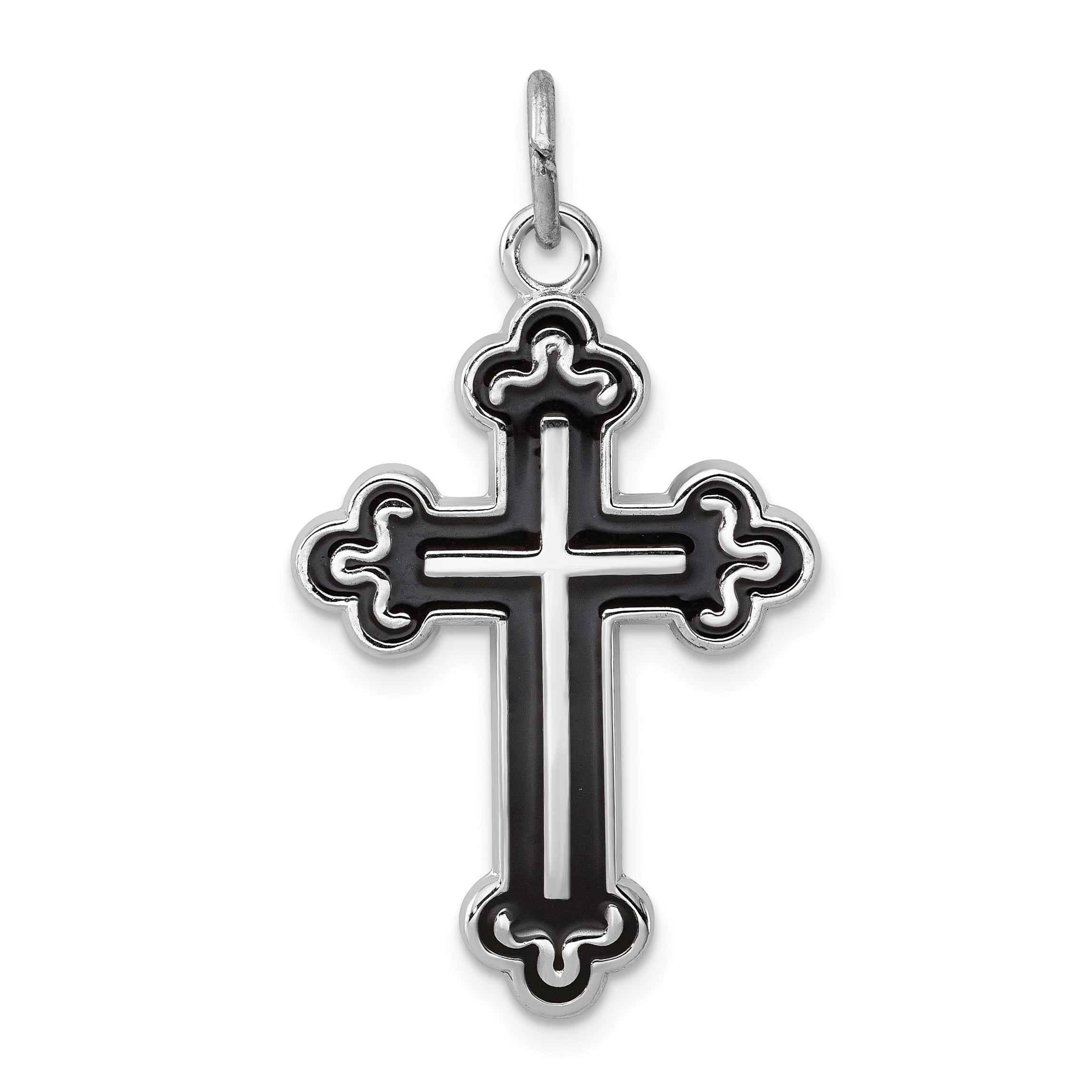 Sterling Silver Rhodium-Plated Enameled Cross Pendant