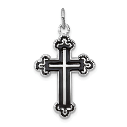 Sterling Silver Rhodium-Plated Enameled Cross Pendant